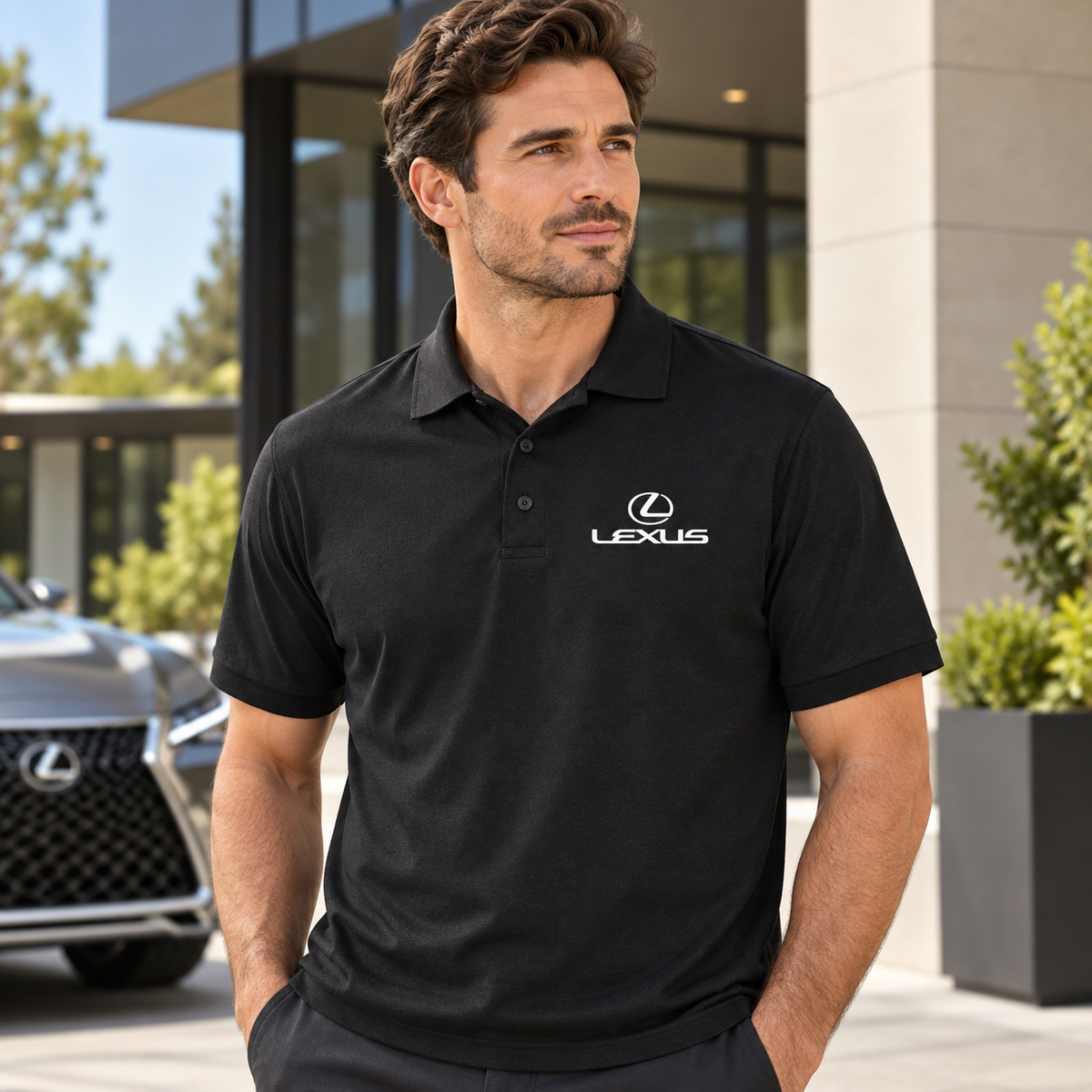 Men’s Lexus Car Dry Blend Polo | Color: Black | Image 1