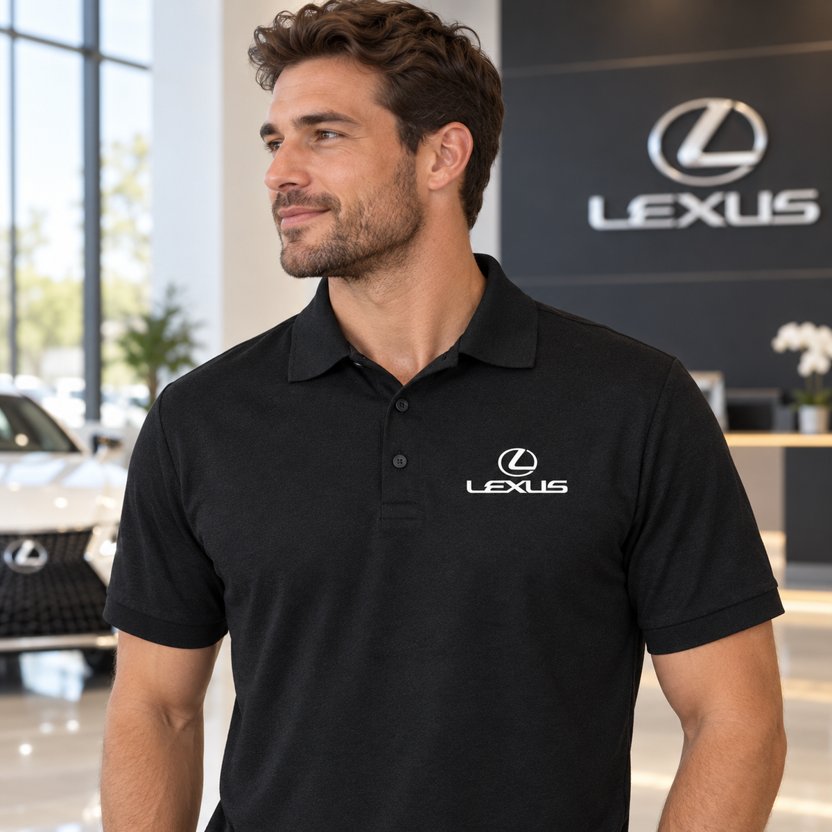 Men’s Lexus Car Dry Blend Polo | Color: Black | Image 3