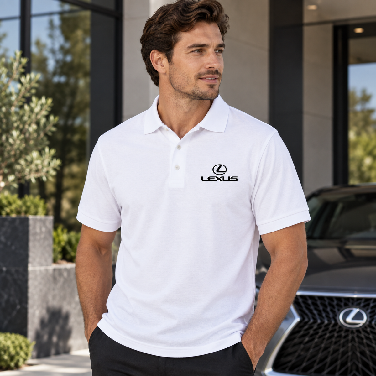 Men’s Lexus Car Dry Blend Polo | Color: White | Image 1