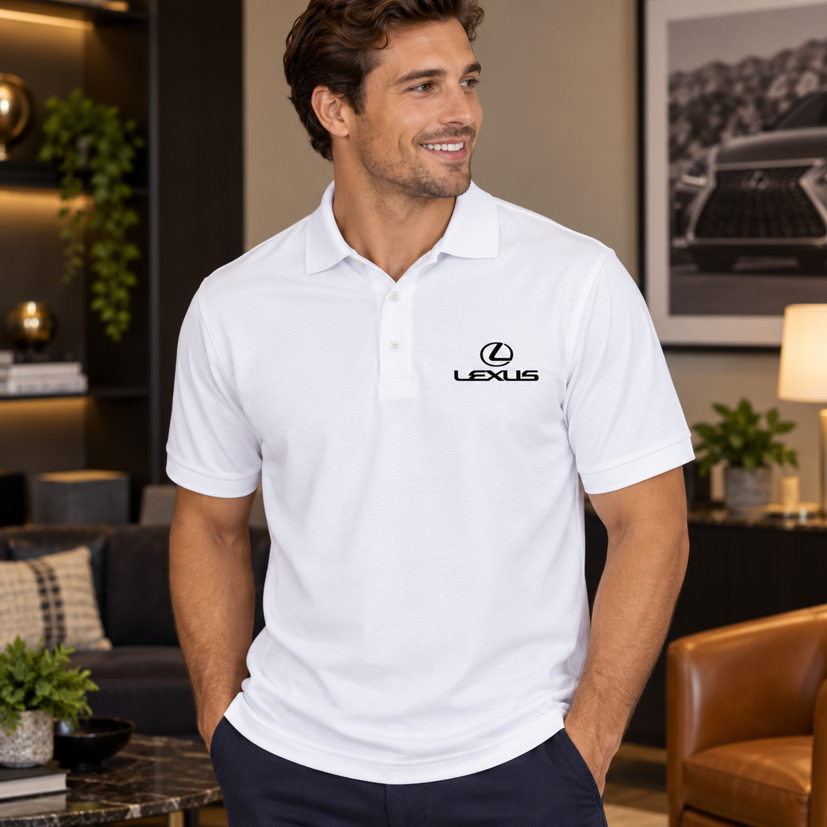Men’s Lexus Car Dry Blend Polo | Color: White | Image 5