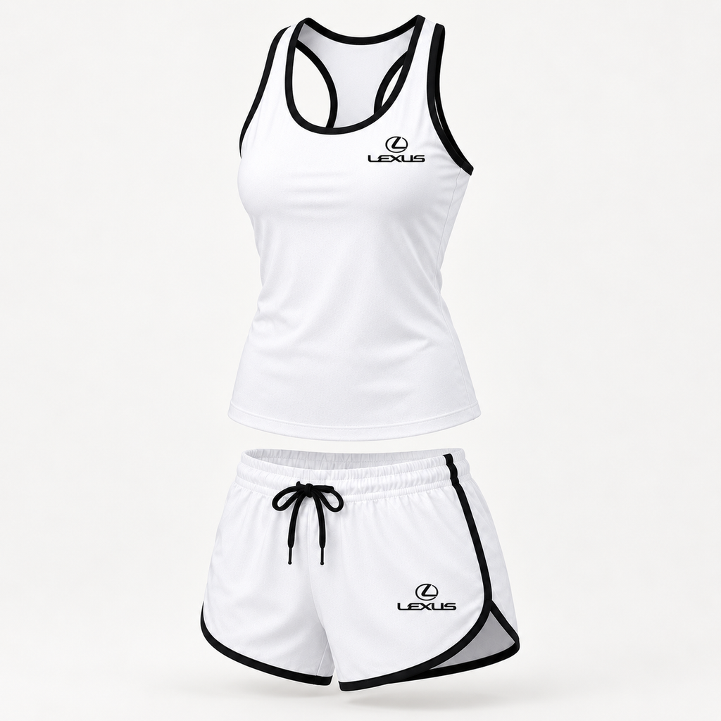 Lexus women's tanktop and shorts set Angle | Color: White |
