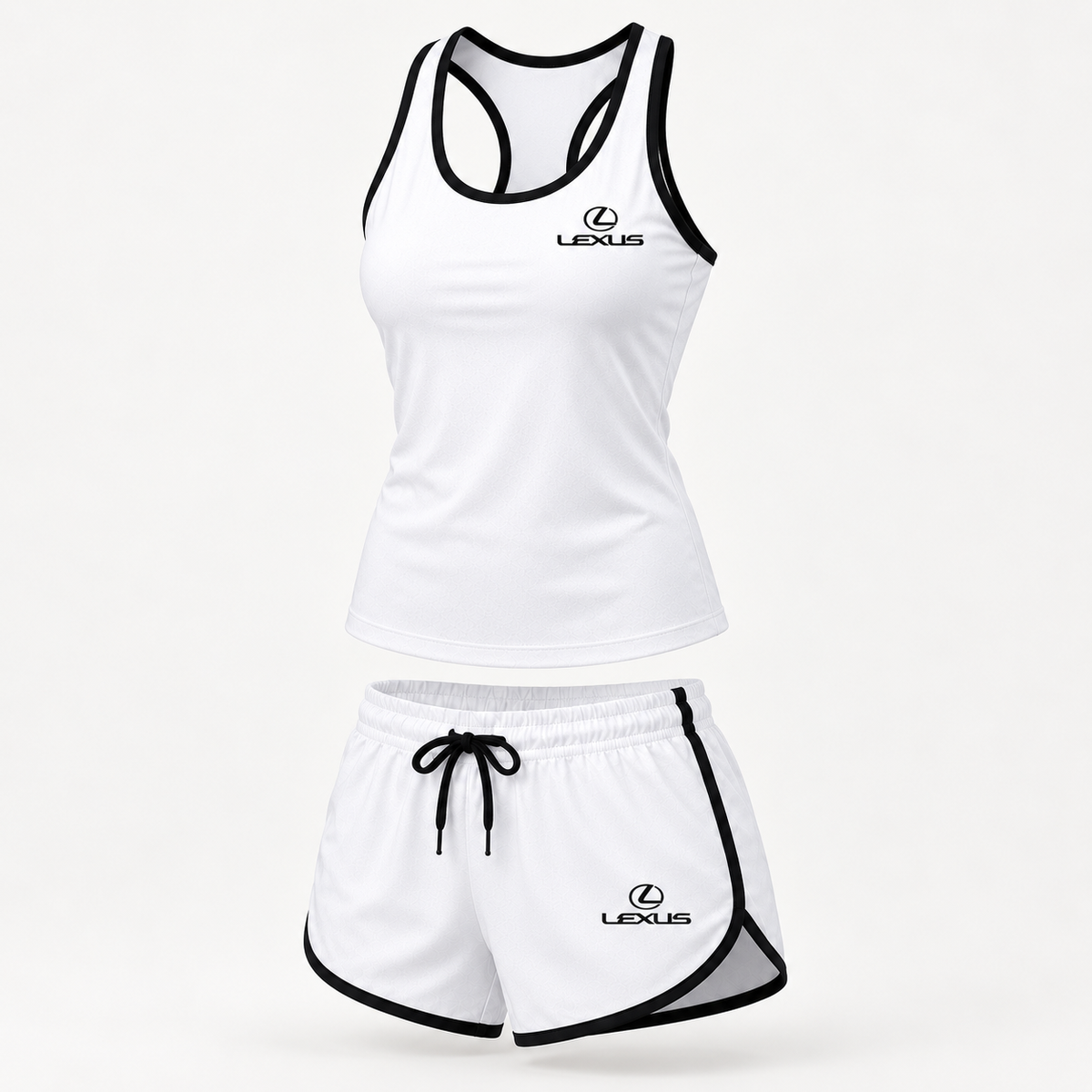 Lexus women's tanktop and shorts set Angle | Color: White |