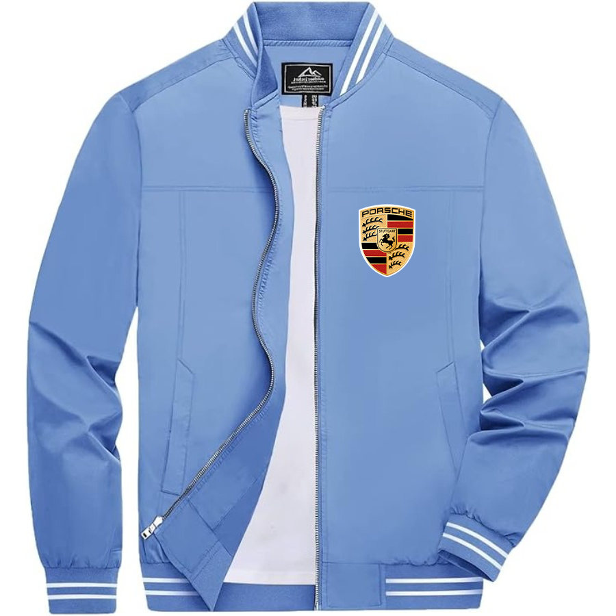 Men’s Porsche Car Lightweight Zip-Up Bomber Jacket with Ribbed Collar and Cuffs - Versatile Casual Outerwear