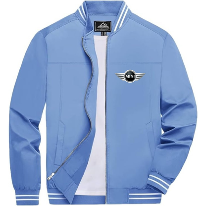 Men’s Mini Cooper Car NEW Lightweight Zip-Up Bomber Jacket with Ribbed Collar and Cuffs - Versatile Casual Outerwear