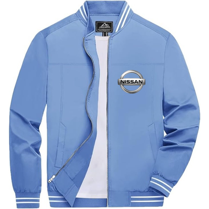 Men’s Nissan Car Lightweight Zip-Up Bomber Jacket with Ribbed Collar and Cuffs - Versatile Casual Outerwear