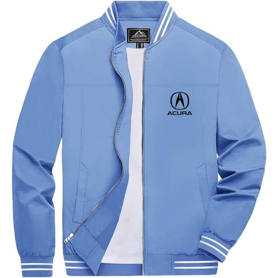 Men’s Acura Car Lightweight Zip-Up Bomber Jacket with Ribbed Collar and Cuffs - Versatile Casual Outerwear