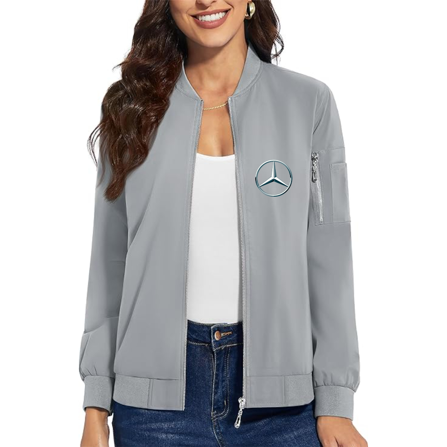 Women's Mercedes-Benz Car NEW - Premium Bomber Jacket with Polished Detailing and Functional Sleeve Pocket - Modern Luxury Outerwear