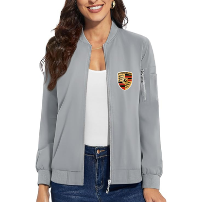 Women's Porsche Car - Premium Bomber Jacket with Polished Detailing and Functional Sleeve Pocket - Modern Luxury Outerwear