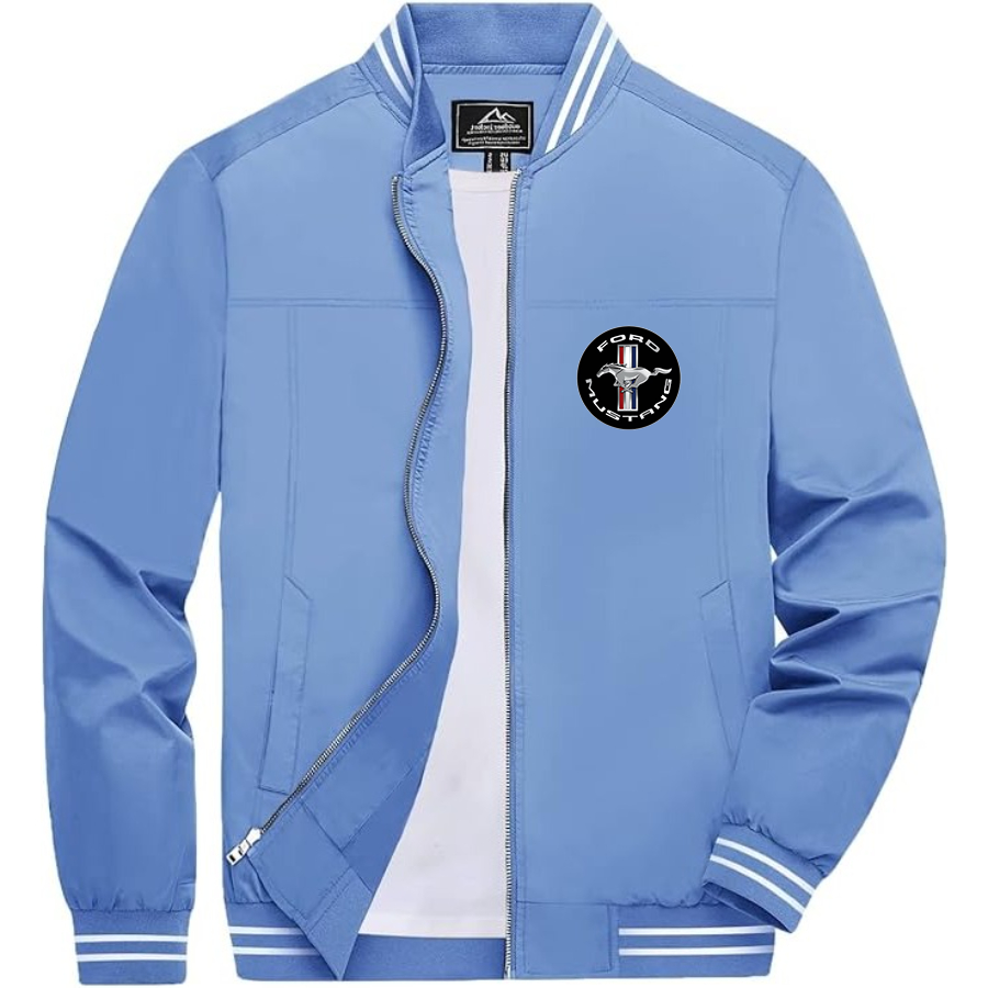 Men’s Ford Mustang Motorsport Supercars Lightweight Zip-Up Bomber Jacket with Ribbed Collar and Cuffs - Versatile Casual Outerwear