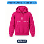 Lincoln - Youth Large Hoodie (Ages 10–12) | Color: Hot Pink