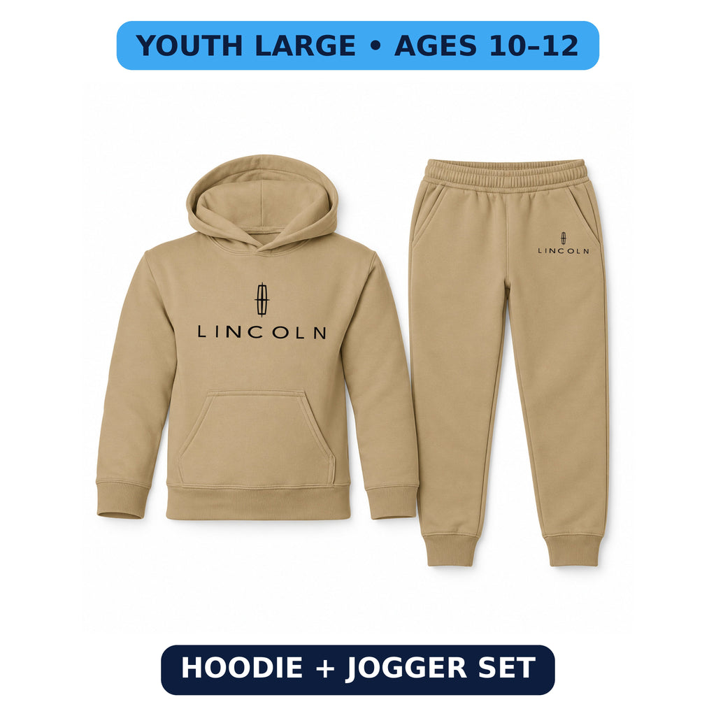 Lincoln youth hoodie jogger set, Khaki, Youth Large ages 10–12