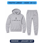 Lincoln youth hoodie jogger set, Sports Grey, Youth Large ages 10–12
