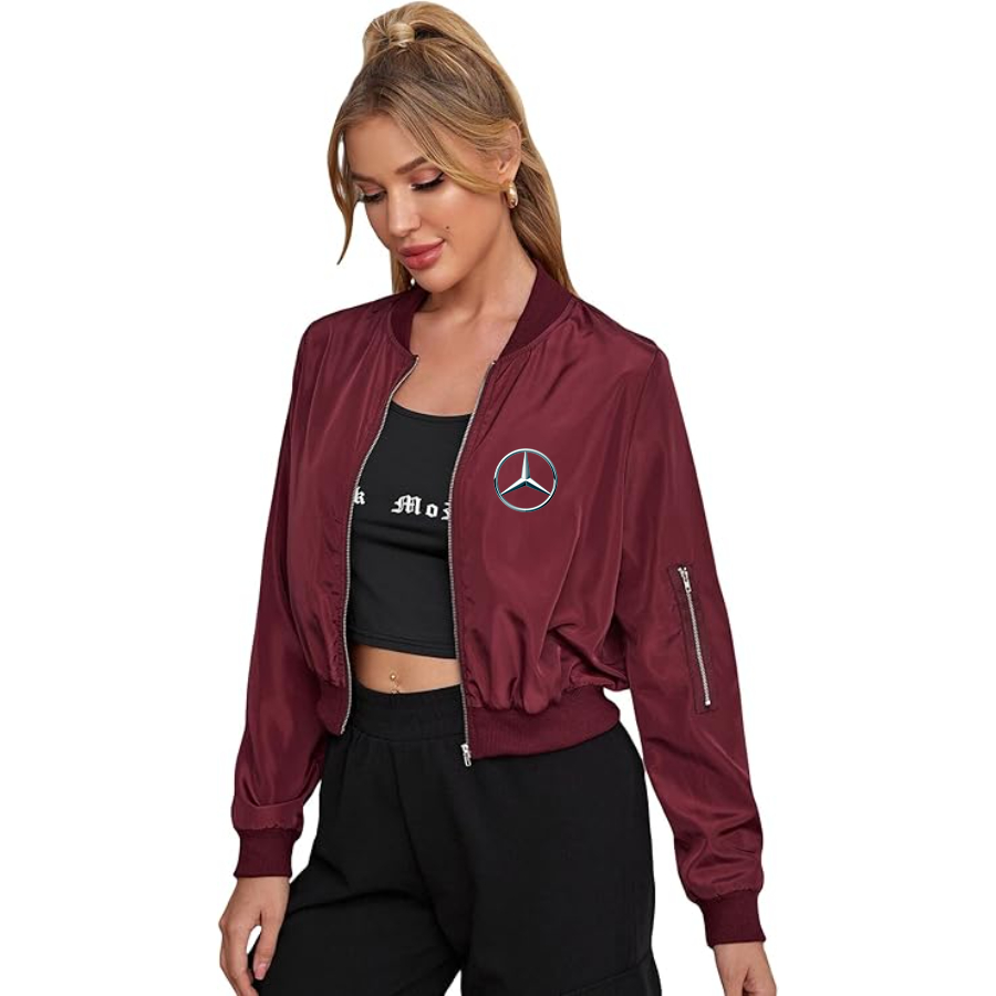 Women's Mercedes-Benz Car NEW - Lightweight Bomber Biker Jacket Zip up Windbreaker Crop Bomber Jacket Coat