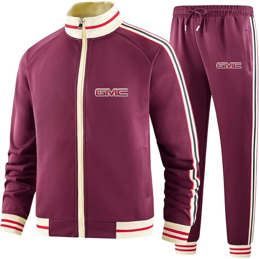 Men's GMC Car - Premium Two-Piece Designer Tracksuit with Bold Striped Accents and Zippered Front - Elevated Athletic Wear