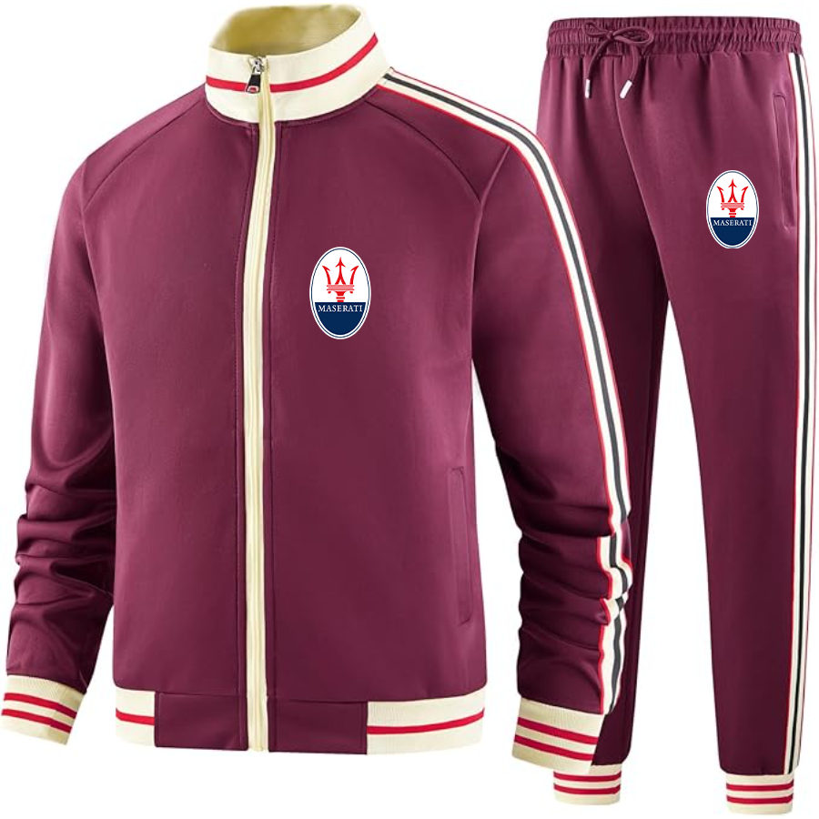 Men's Maserati Car - Premium Two-Piece Designer Tracksuit with Bold Striped Accents and Zippered Front - Elevated Athletic Wear