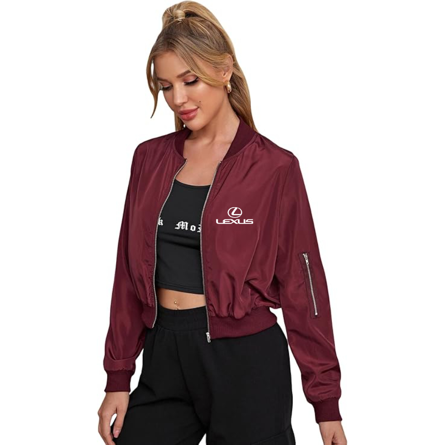 Women's Lexus Car - Lightweight Bomber Biker Jacket Zip up Windbreaker Crop Bomber Jacket Coat