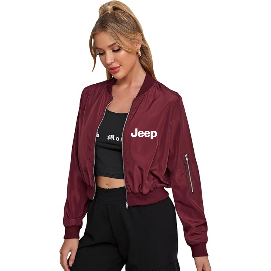 Women's Jeep Car- Lightweight Bomber Biker Jacket Zip up Windbreaker Crop Bomber Jacket Coat