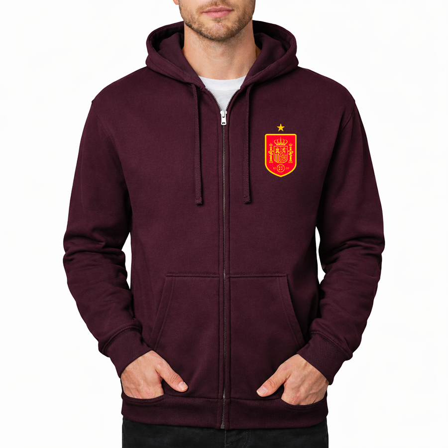 Men's Spain Red Logo National Soccer Team Zipper Hoodie