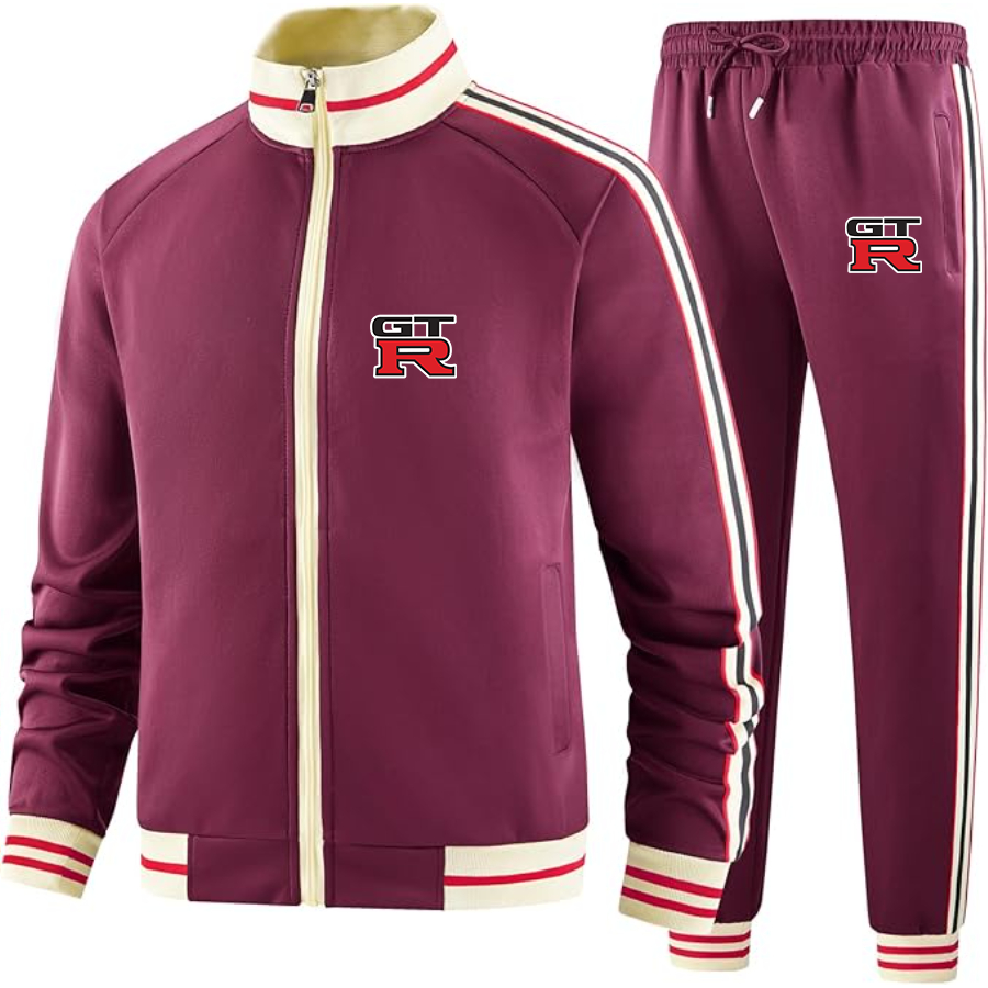 Men's GTR Car - Premium Two-Piece Designer Tracksuit with Bold Striped Accents and Zippered Front - Elevated Athletic Wear