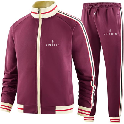 Men's Lincoln Car - Premium Two-Piece Designer Tracksuit with Bold Striped Accents and Zippered Front - Elevated Athletic Wear