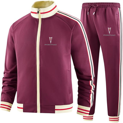 Men's Pontiac Car - Premium Two-Piece Designer Tracksuit with Bold Striped Accents and Zippered Front - Elevated Athletic Wear