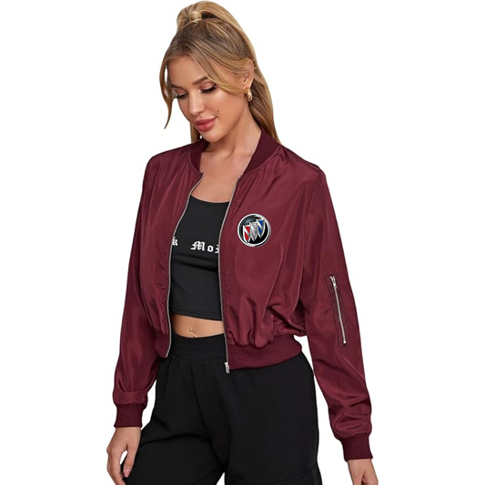 Women's Buick Car - Lightweight Bomber Biker Jacket Zip up Windbreaker Crop Bomber Jacket Coat