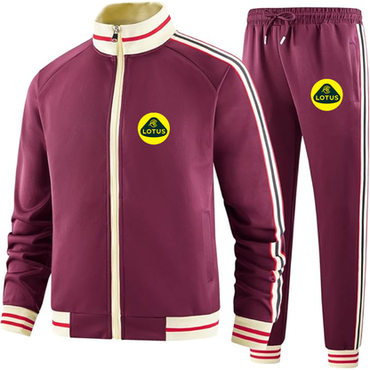 Men's Lotus Car - Premium Two-Piece Designer Tracksuit with Bold Striped Accents and Zippered Front - Elevated Athletic Wear