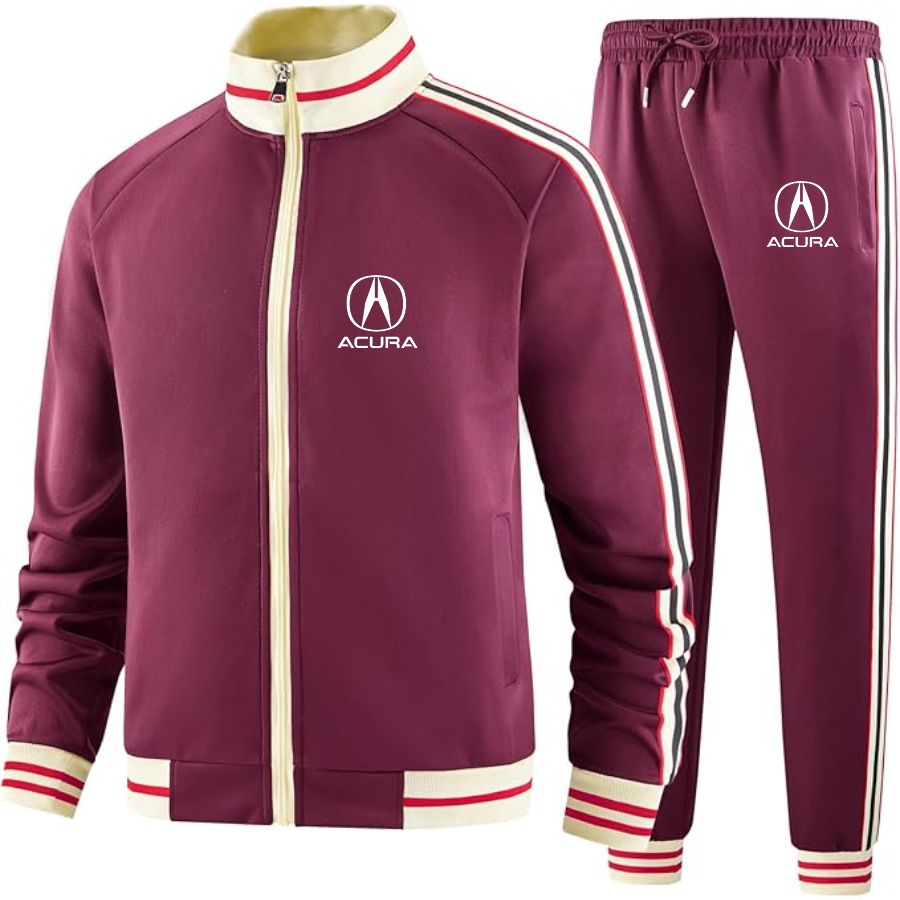 Men's Acura Car - Premium Two-Piece Designer Tracksuit with Bold Striped Accents and Zippered Front - Elevated Athletic Wear