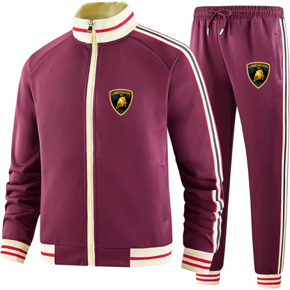 Men's Lamborghini Car - Premium Two-Piece Designer Tracksuit with Bold Striped Accents and Zippered Front - Elevated Athletic Wear