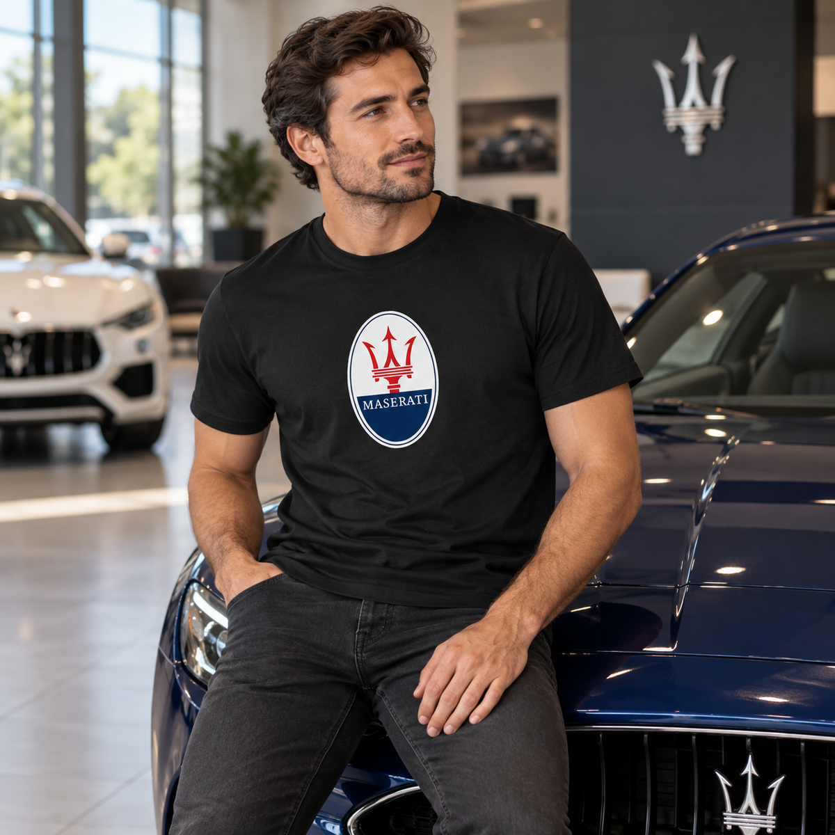 Men’s Maserati Car Cotton T-Shirt | Color: Black | Image 5