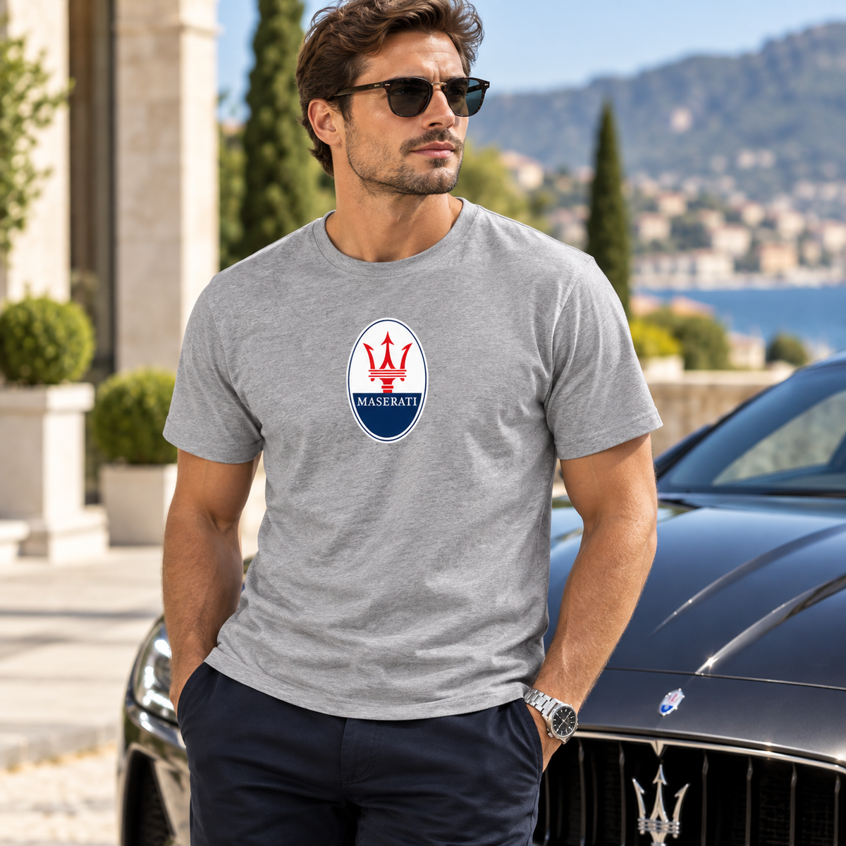 Men’s Maserati Car Cotton T-Shirt | Color: Grey | Image 1