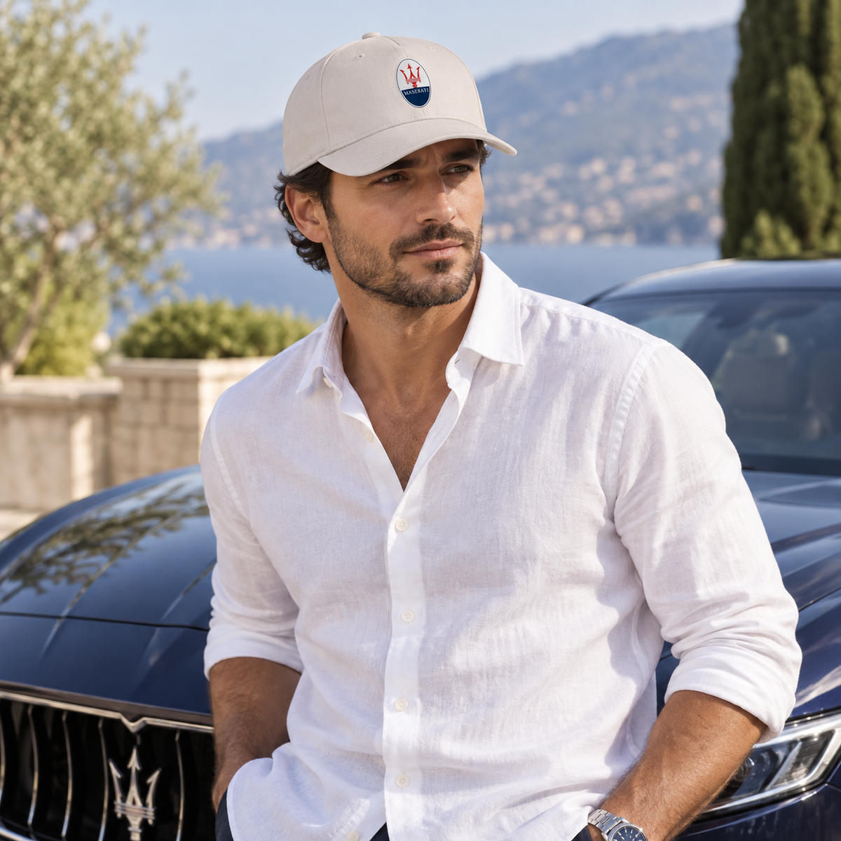 Maserati Car Dad Baseball Cap Hat | Color: Beige | Image 2