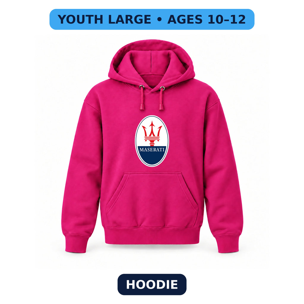 Maserati - Youth Large Hoodie (Ages 10–12) | Color: Hot Pink