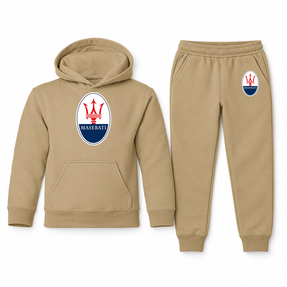 Maserati youth hoodie jogger set, Khaki, Youth Large ages 10–12