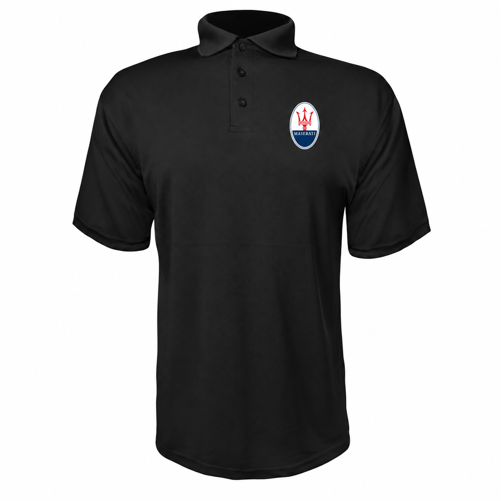 Maserati polyester polo — Black — original-color logo on left chest