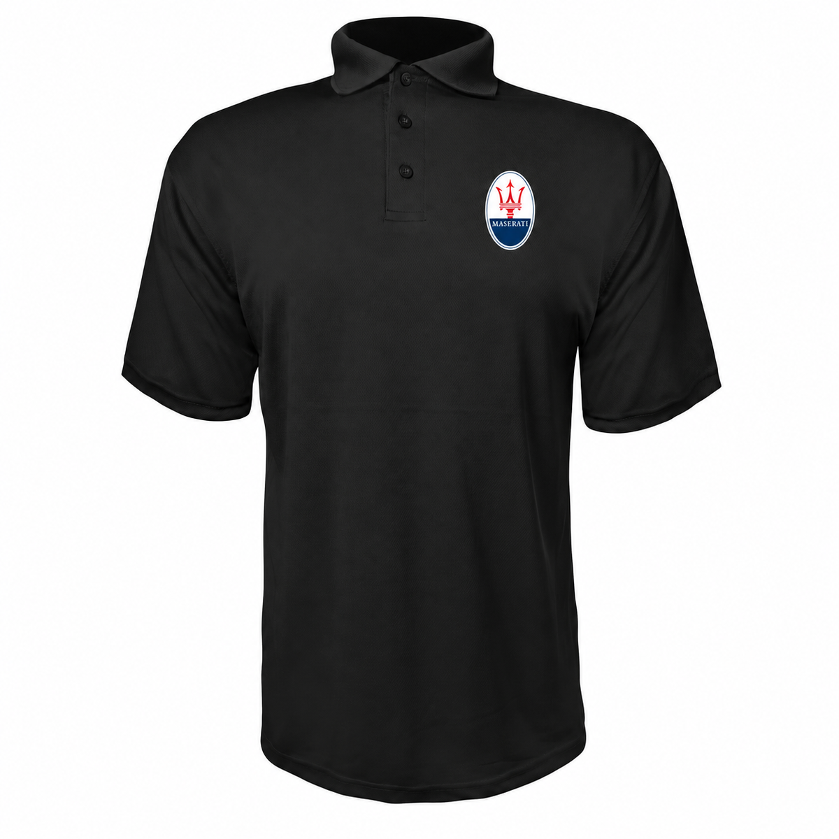 Maserati polyester polo — Black — original-color logo on left chest