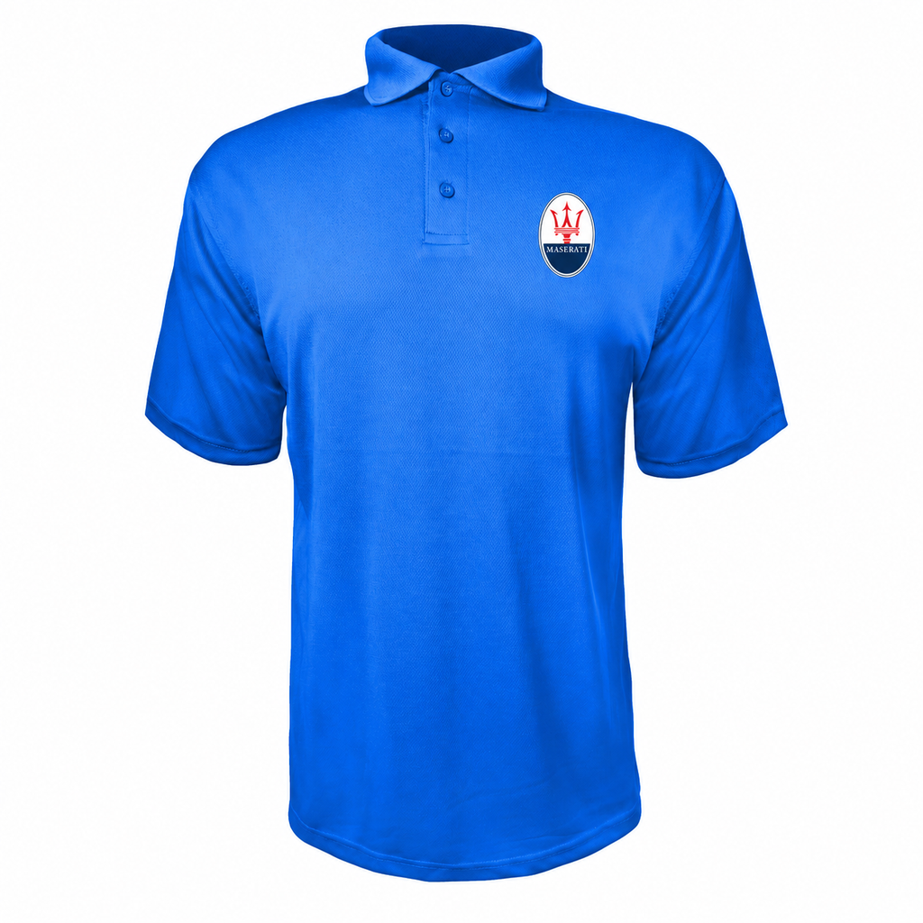 Maserati polyester polo — Blue — original-color logo on left chest