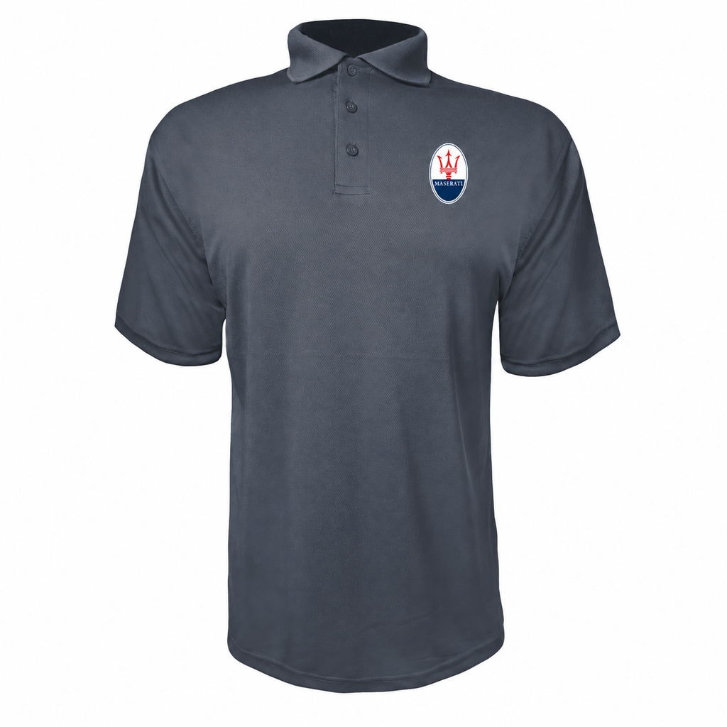 Maserati polyester polo — Charcoal — original-color logo on left chest