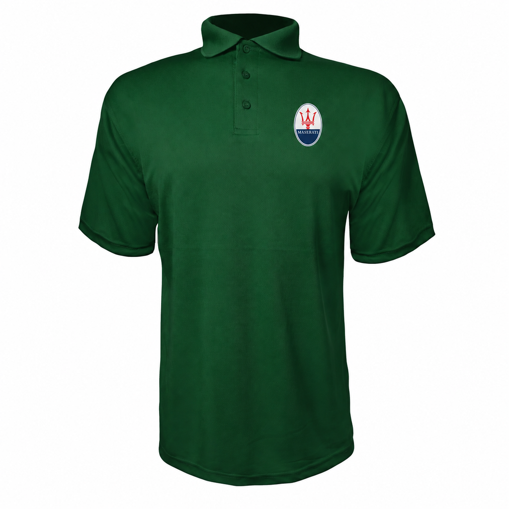 Maserati polyester polo — Forest Green — original-color logo on left chest