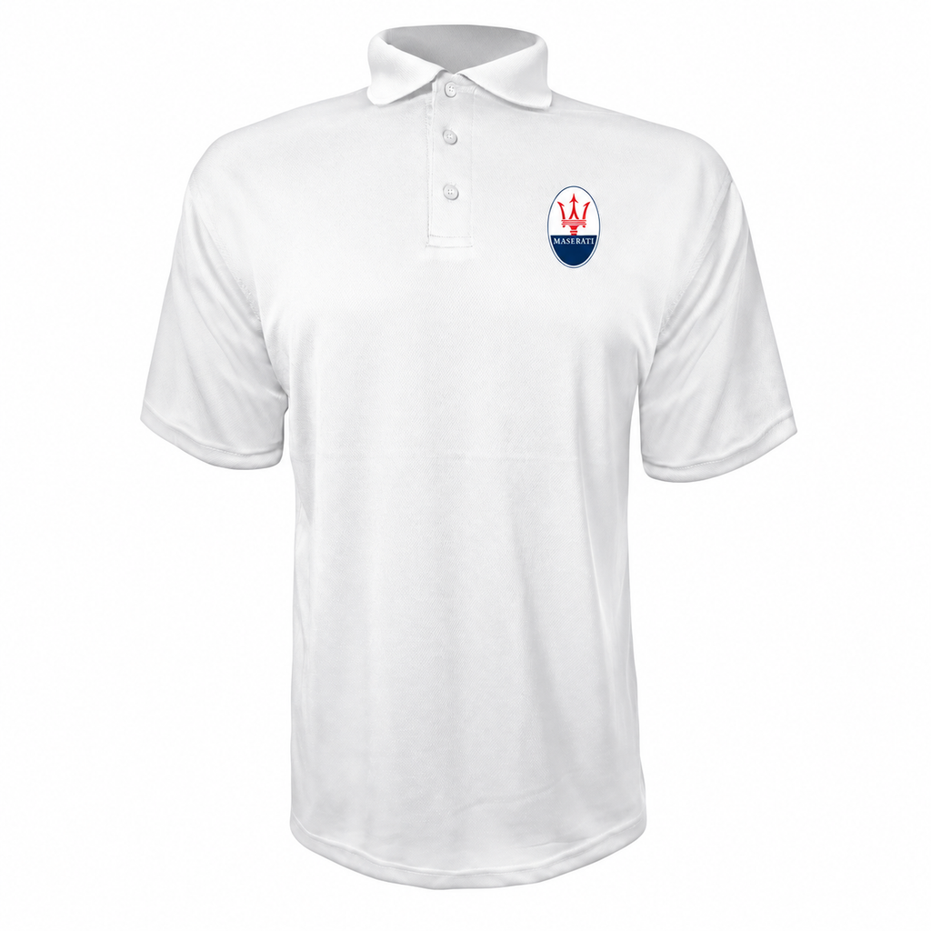 Maserati polyester polo — White — original-color logo on left chest
