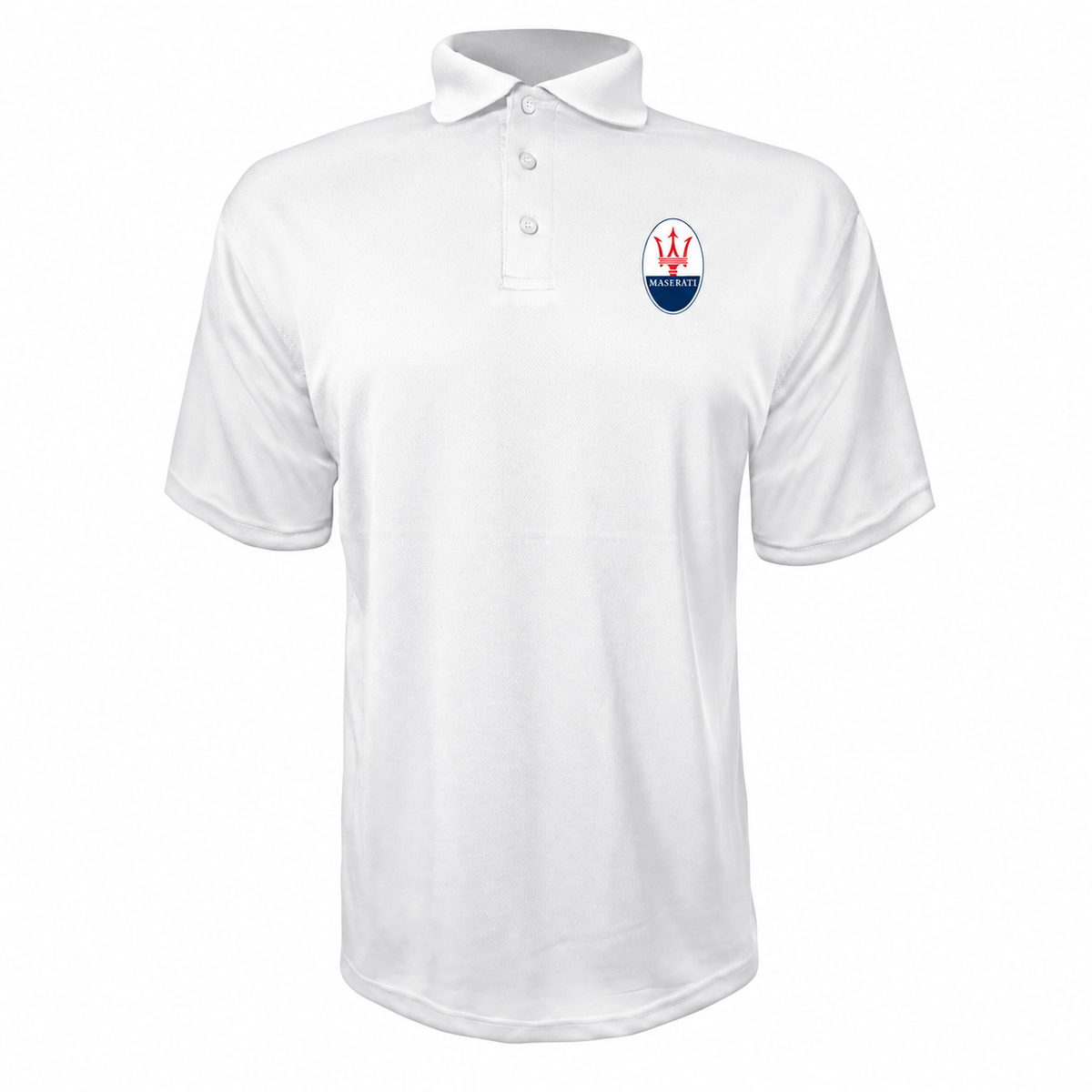 Maserati polyester polo — White — original-color logo on left chest
