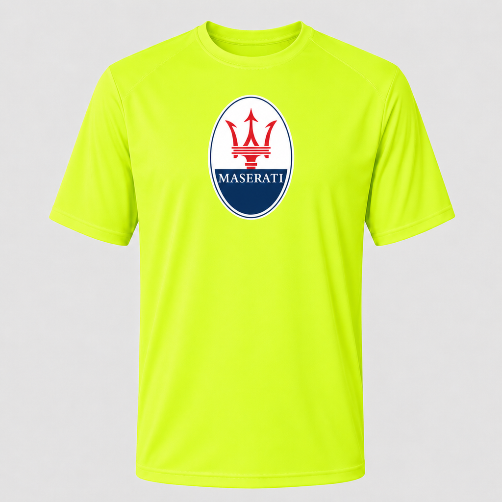Maserati polyester T-shirt — Safety Green — original logo