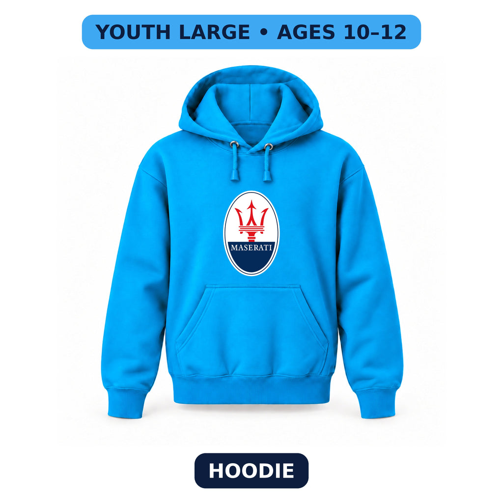 Maserati - Youth Large Hoodie (Ages 10–12) | Color: Turquoise