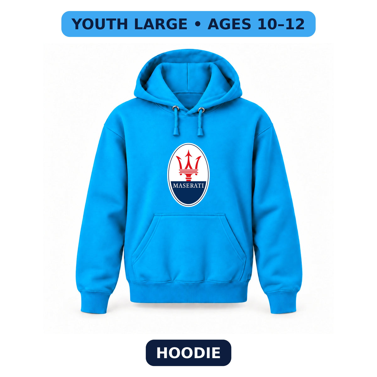 Maserati - Youth Large Hoodie (Ages 10–12) | Color: Turquoise