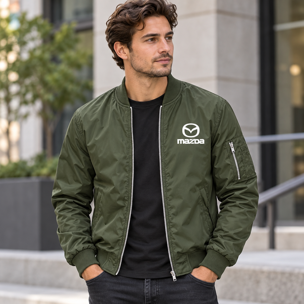 Mazda army green bomber jacket model lifestyle view | color: army green |