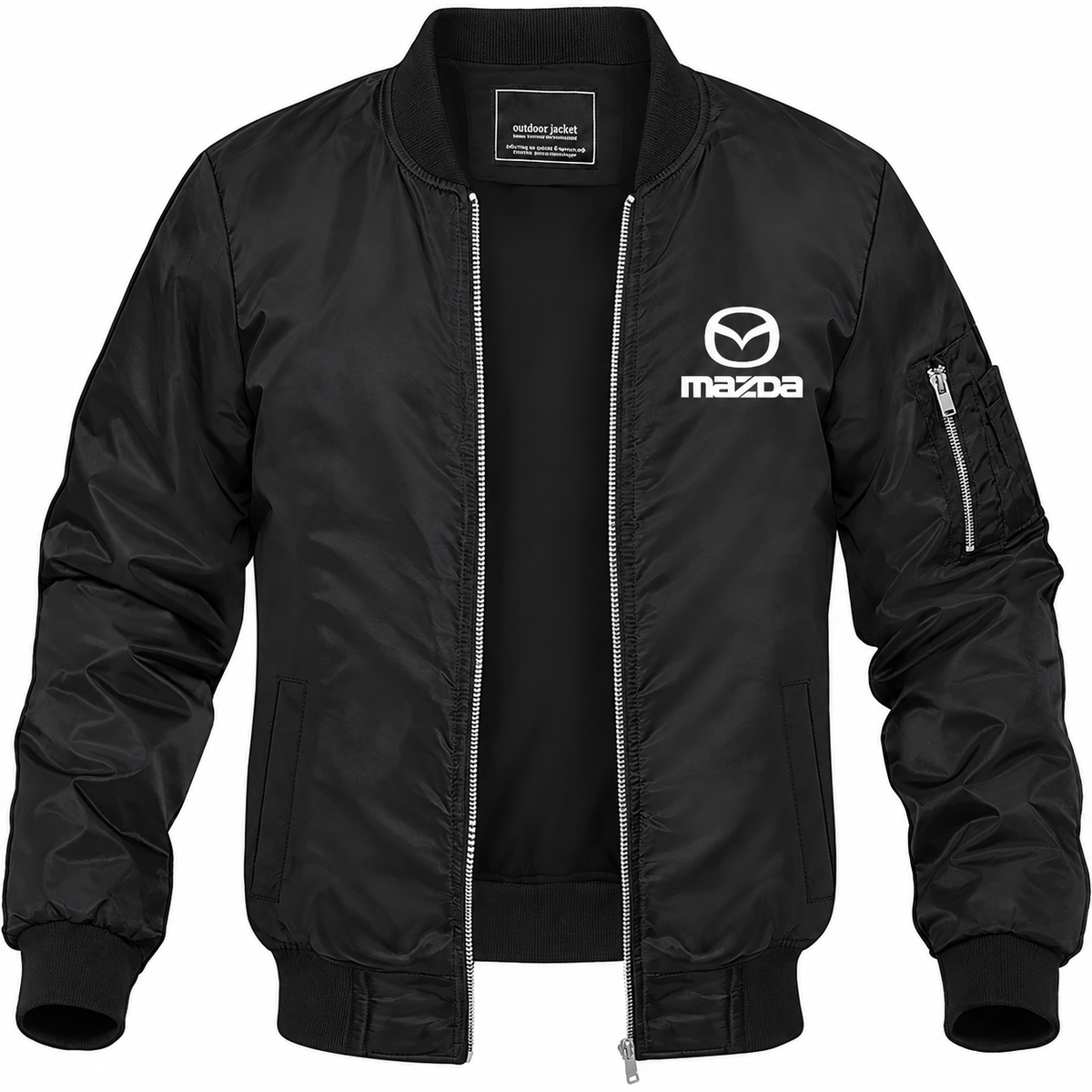 Mazda black bomber jacket front product photo | color: black |