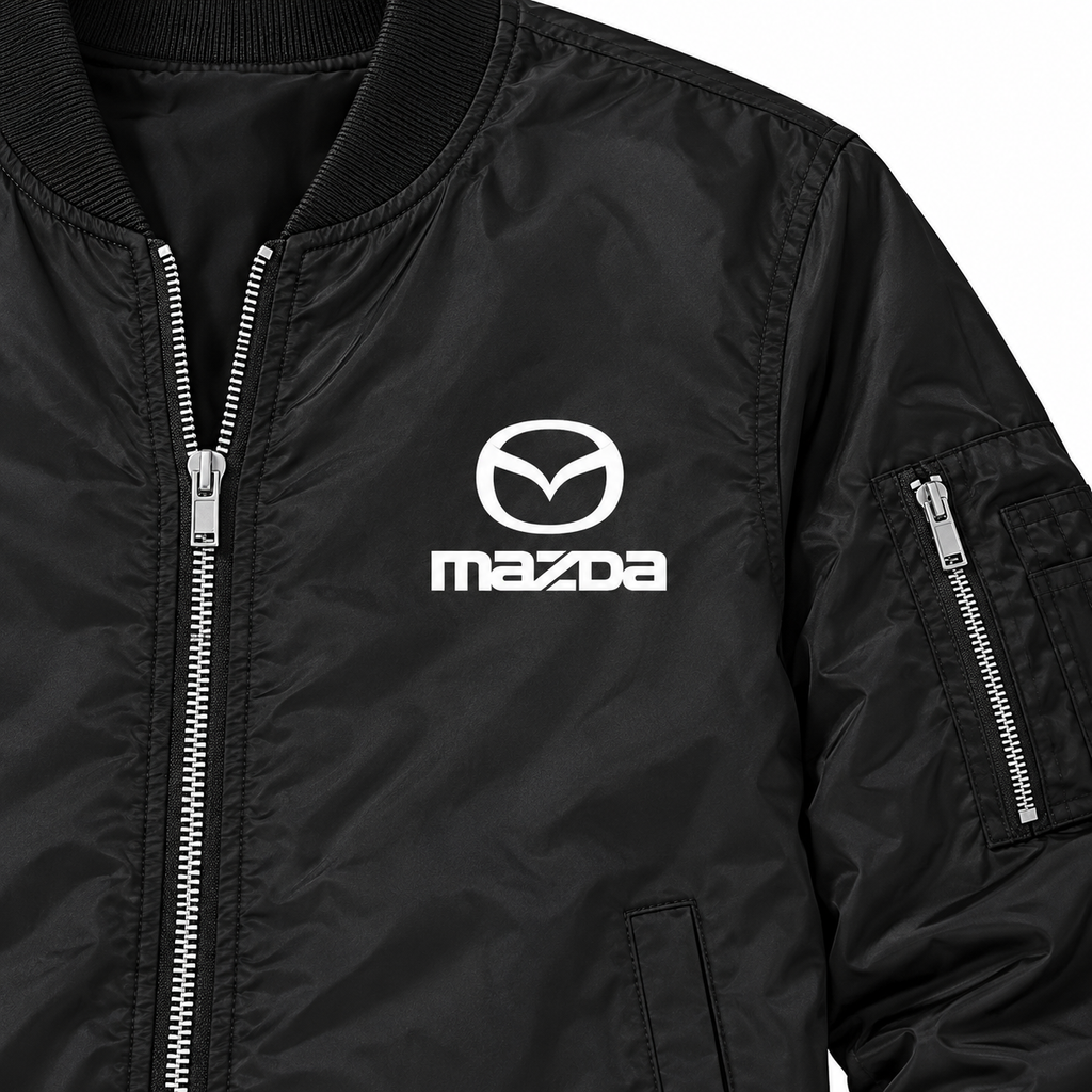 Mazda black bomber jacket chest print detail | color: black |