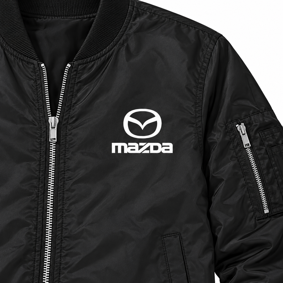 Mazda black bomber jacket chest print detail | color: black |