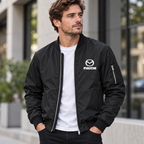 Mazda black bomber jacket model lifestyle view | color: black |