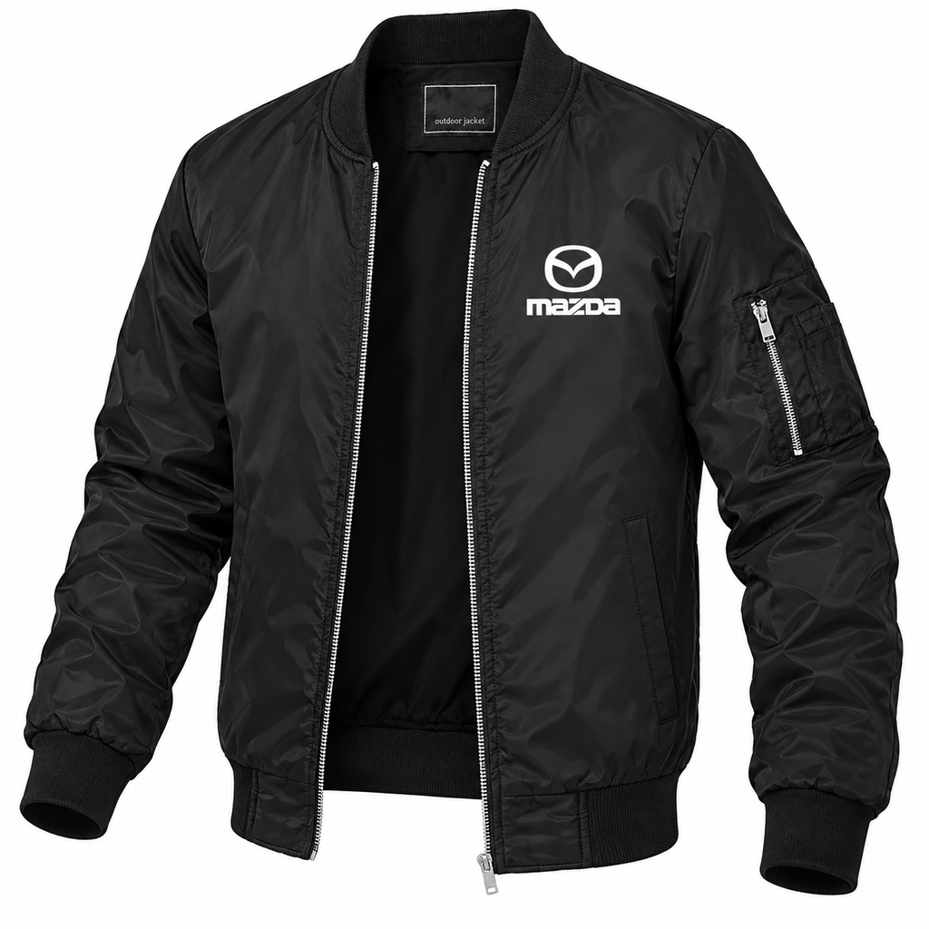 Mazda black bomber jacket angled product view | color: black |